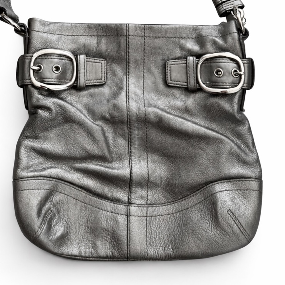 Vintage Coach Metallic Gray Leather Shoulder Bag